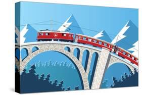Mountain Train on the Bridge through the Alps-Nikola Knezevic-Stretched Canvas