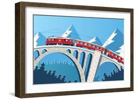 Mountain Train on the Bridge through the Alps-Nikola Knezevic-Framed Art Print