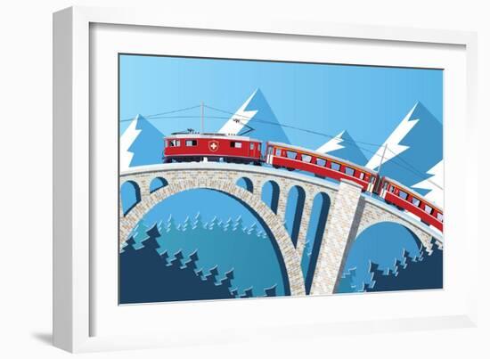 Mountain Train on the Bridge through the Alps-Nikola Knezevic-Framed Art Print