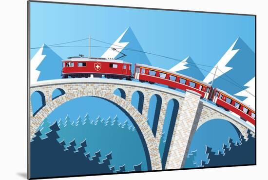 Mountain Train on the Bridge through the Alps-Nikola Knezevic-Mounted Art Print