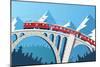 Mountain Train on the Bridge through the Alps-Nikola Knezevic-Mounted Premium Giclee Print