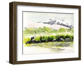 Mountain Village Filled with Wild Cherry Trees and Spring Haze-Kenji Fujimura-Framed Art Print