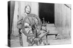 Mountain Women at a Spinning Wheel-null-Stretched Canvas