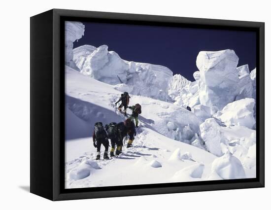 Mountaineering up Khumbu Ice Fall-Michael Brown-Framed Stretched Canvas