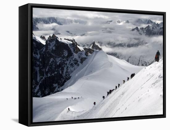 Mountaineers and Climbers, Mont Blanc Range, French Alps, France, Europe-Richardson Peter-Framed Stretched Canvas