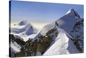 Mountaineers climbing sharp ridge of ‚Äúcrossing of Liskamm‚Äù, (traversata-ClickAlps-Stretched Canvas