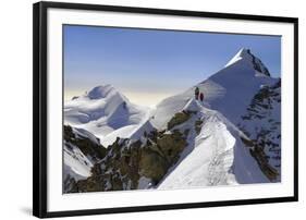 Mountaineers climbing sharp ridge of ‚Äúcrossing of Liskamm‚Äù, (traversata-ClickAlps-Framed Photographic Print