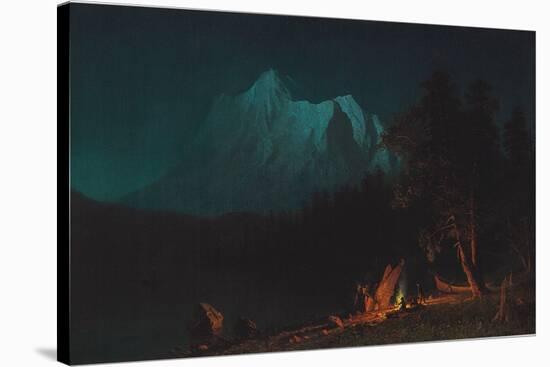 Mountainous Landscape by Moonlight-Albert Bierstadt-Stretched Canvas