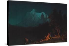 Mountainous Landscape by Moonlight-Albert Bierstadt-Stretched Canvas