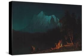 Mountainous Landscape by Moonlight-Albert Bierstadt-Stretched Canvas