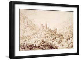 Mountainous Landscape with a Castle, C.1589-Hendrick Cornelisz. Vroom-Framed Premium Giclee Print