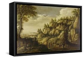 Mountainous Landscape with Town and Resting Couple, Ca. 1610-Marten Ryckaert-Framed Stretched Canvas
