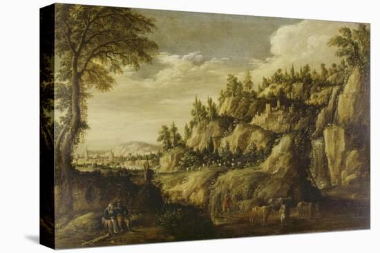 Mountainous Landscape with Town and Resting Couple, Ca. 1610-Marten Ryckaert-Stretched Canvas