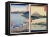 Mountains and Coastline, Two Views from "36 Views of Mount Fuji," Pub. by Kosheihei, 1853-Ando Hiroshige-Framed Stretched Canvas