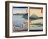 Mountains and Coastline, Two Views from "36 Views of Mount Fuji," Pub. by Kosheihei, 1853-Ando Hiroshige-Framed Giclee Print