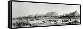 Mountains and Market Canoes Near Bokwen-William Allen-Framed Stretched Canvas