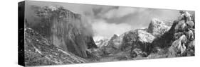Mountains and Waterfall in Snow, Tunnel View, El Capitan, Half Dome, Bridal Veil-null-Stretched Canvas