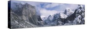 Mountains and Waterfall in Snow, Tunnel View, Half Dome, Yosemite National Park, California-null-Stretched Canvas
