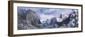 Mountains and Waterfall in Snow, Tunnel View, Half Dome, Yosemite National Park, California-null-Framed Photographic Print