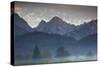 Mountains Around Schwangau in the Autumn Mist-Alex Saberi-Stretched Canvas