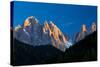 Mountains at Sunset, Dolomites, Val Di Funes, Trentino Alto Adige, South Tyrol, Italy-null-Stretched Canvas