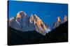 Mountains at Sunset, Dolomites, Val Di Funes, Trentino Alto Adige, South Tyrol, Italy-null-Stretched Canvas