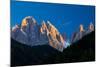 Mountains at Sunset, Dolomites, Val Di Funes, Trentino Alto Adige, South Tyrol, Italy-null-Mounted Photographic Print