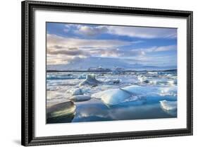 Mountains Behind Icebergs Locked in the Frozen Water of Jokulsarlon Lagoon-Neale Clark-Framed Photographic Print