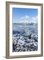 Mountains Behind the Frozen Water of Jokulsarlon Iceberg Lagoon, Jokulsarlon, South East Iceland-Neale Clark-Framed Photographic Print