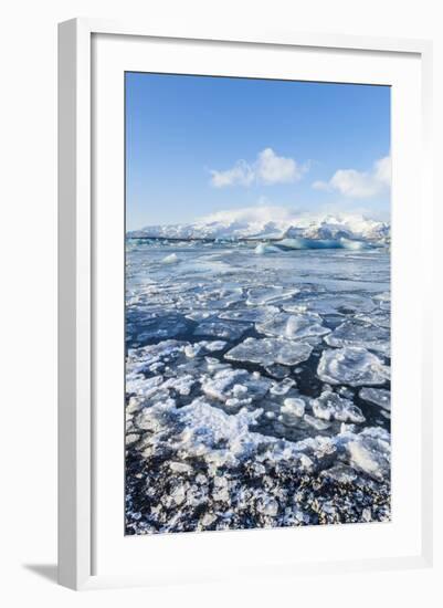 Mountains Behind the Frozen Water of Jokulsarlon Iceberg Lagoon, Jokulsarlon, South East Iceland-Neale Clark-Framed Photographic Print