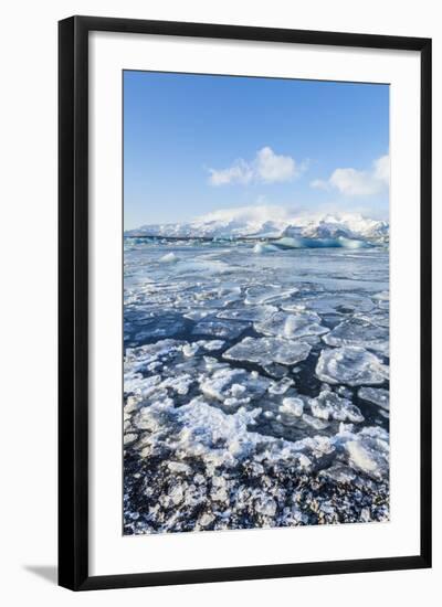 Mountains Behind the Frozen Water of Jokulsarlon Iceberg Lagoon, Jokulsarlon, South East Iceland-Neale Clark-Framed Photographic Print