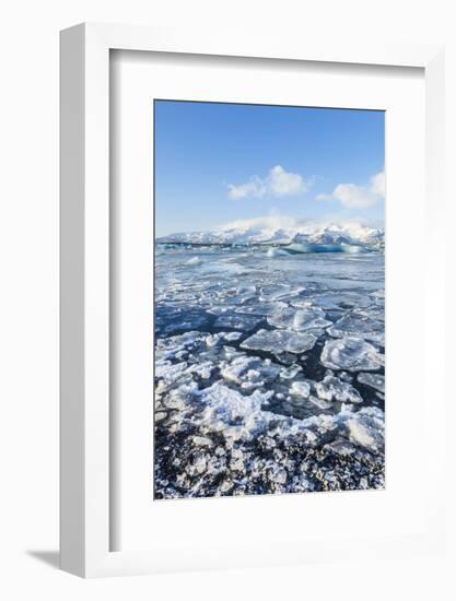 Mountains Behind the Frozen Water of Jokulsarlon Iceberg Lagoon, Jokulsarlon, South East Iceland-Neale Clark-Framed Photographic Print