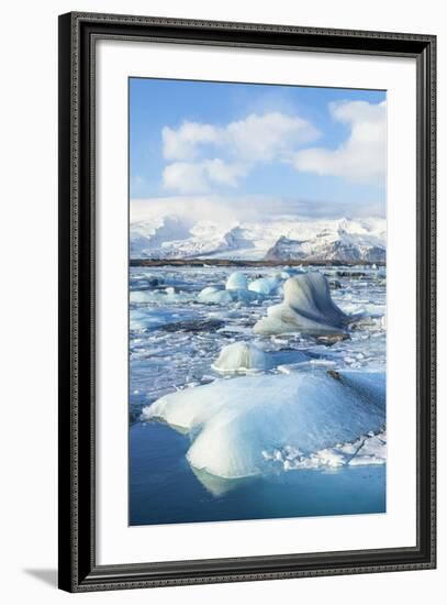 Mountains Behind the Icebergs Locked in the Frozen Water of Jokulsarlon Iceberg Lagoon-Neale Clark-Framed Photographic Print