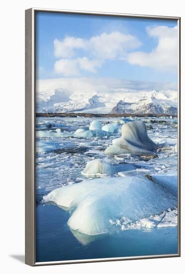 Mountains Behind the Icebergs Locked in the Frozen Water of Jokulsarlon Iceberg Lagoon-Neale Clark-Framed Photographic Print