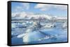 Mountains Behind the Icebergs Locked in the Frozen Water of Jokulsarlon Iceberg Lagoon-Neale Clark-Framed Stretched Canvas