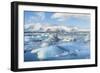 Mountains Behind the Icebergs Locked in the Frozen Water of Jokulsarlon Iceberg Lagoon-Neale Clark-Framed Photographic Print