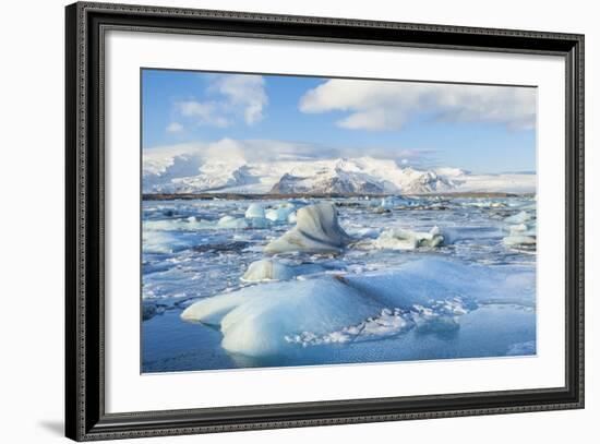 Mountains Behind the Icebergs Locked in the Frozen Water of Jokulsarlon Iceberg Lagoon-Neale Clark-Framed Photographic Print