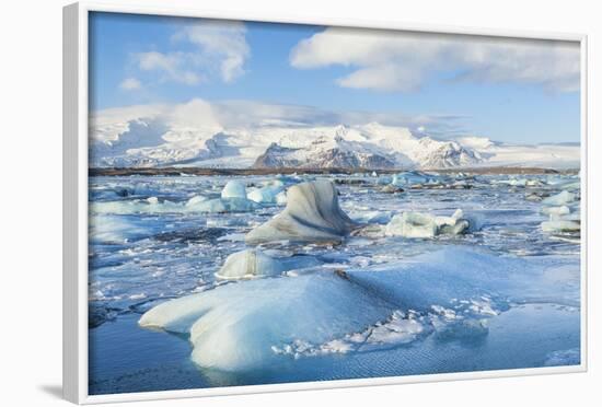 Mountains Behind the Icebergs Locked in the Frozen Water of Jokulsarlon Iceberg Lagoon-Neale Clark-Framed Photographic Print