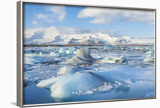 Mountains Behind the Icebergs Locked in the Frozen Water of Jokulsarlon Iceberg Lagoon-Neale Clark-Framed Photographic Print