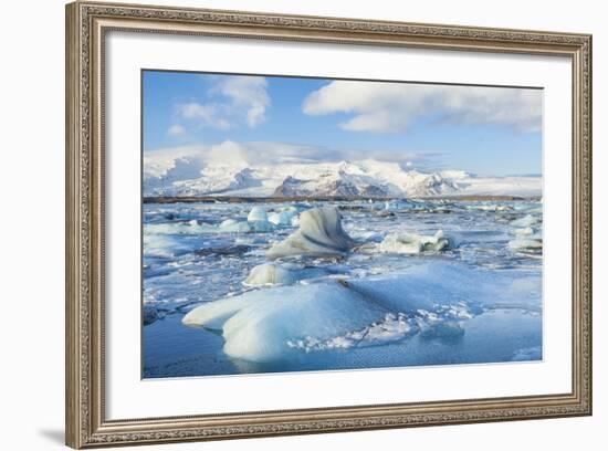 Mountains Behind the Icebergs Locked in the Frozen Water of Jokulsarlon Iceberg Lagoon-Neale Clark-Framed Photographic Print