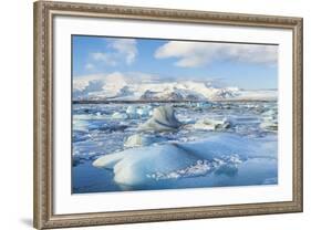 Mountains Behind the Icebergs Locked in the Frozen Water of Jokulsarlon Iceberg Lagoon-Neale Clark-Framed Photographic Print