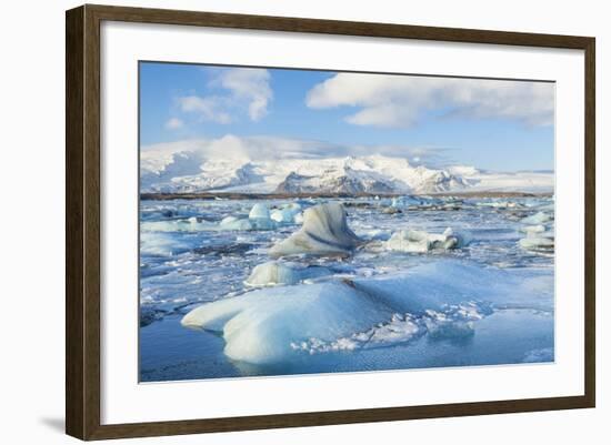 Mountains Behind the Icebergs Locked in the Frozen Water of Jokulsarlon Iceberg Lagoon-Neale Clark-Framed Photographic Print