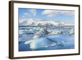 Mountains Behind the Icebergs Locked in the Frozen Water of Jokulsarlon Iceberg Lagoon-Neale Clark-Framed Photographic Print