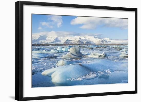 Mountains Behind the Icebergs Locked in the Frozen Water of Jokulsarlon Iceberg Lagoon-Neale Clark-Framed Photographic Print