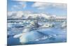 Mountains Behind the Icebergs Locked in the Frozen Water of Jokulsarlon Iceberg Lagoon-Neale Clark-Mounted Photographic Print