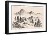 Mountains Landscape and a Sheepfold / Farm Sketch-Danussa-Framed Art Print