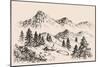 Mountains Landscape and a Sheepfold / Farm Sketch-Danussa-Mounted Art Print