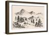 Mountains Landscape and a Sheepfold / Farm Sketch-Danussa-Framed Premium Giclee Print