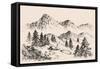Mountains Landscape and a Sheepfold / Farm Sketch-Danussa-Framed Stretched Canvas