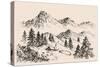 Mountains Landscape and a Sheepfold / Farm Sketch-Danussa-Stretched Canvas